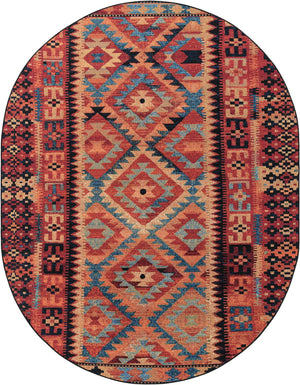 Multicolor 7' 10 x 10' Outdoor Tribal Oval Area Rug Weather Resistant for Patio, Deck, Terrace, Balcony, Porch Traditional Design Water Safe Outside Carpet for Sale at Rug Engine