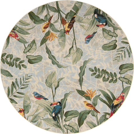 Multicolor 10' x 10' Outdoor Botanical Round Area Rug Weather Resistant for Patio, Deck, Terrace, Balcony, Porch