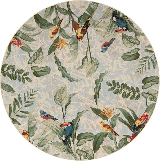 Multicolor 10' x 10' Outdoor Botanical Round Area Rug Weather Resistant for Patio, Deck, Terrace, Balcony, Porch