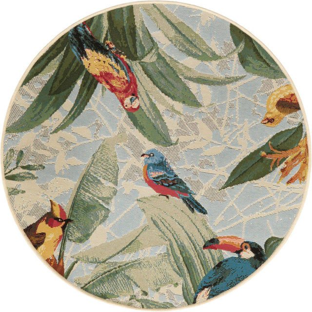 Multicolor 3' 1 x 3' 1 Outdoor Botanical Round Area Rug Weather Resistant for Patio, Deck, Terrace, Balcony, Porch Polypropylene Garden Floral Tropical Carpet for Sale at Rug Engine