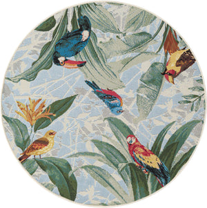 Multicolor 4' 1 x 4' 1 Outdoor Botanical Round Area Rug Weather Resistant for Patio, Deck, Terrace, Balcony, Porch