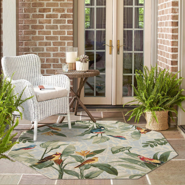 Multicolor 7' 10 x 7' 10 Outdoor Botanical Octagon Area Rug Weather Resistant for Patio, Deck, Terrace, Balcony, Porch Polypropylene Garden Floral Tropical Carpet for Sale at Rug Engine