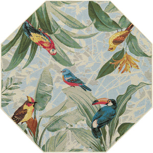Multicolor 5' 3 x 5' 3 Outdoor Botanical Octagon Area Rug Weather Resistant for Patio, Deck, Terrace, Balcony, Porch Polypropylene Garden Floral Tropical Carpet for Sale at Rug Engine