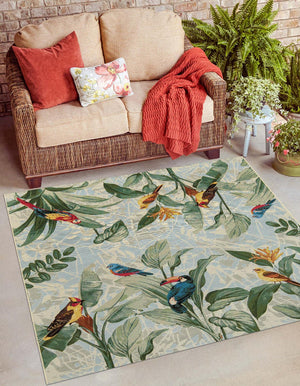 Multicolor 10' x 10' Outdoor Botanical Square Area Rug Weather Resistant for Patio, Deck, Terrace, Balcony, Porch Polypropylene Garden Floral Tropical Carpet for Sale at Rug Engine