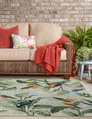 Multicolor 5' 3 x 5' 3 Outdoor Botanical Square Area Rug Weather Resistant for Patio, Deck, Terrace, Balcony, Porch Polypropylene Garden Floral Tropical Carpet for Sale at Rug Engine