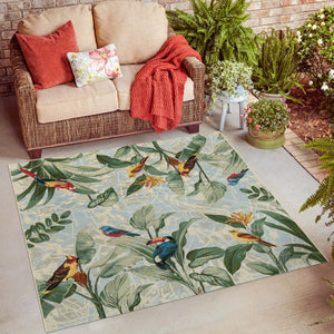 Multicolor 10' x 10' Outdoor Botanical Square Area Rug Weather Resistant for Patio, Deck, Terrace, Balcony, Porch Polypropylene Garden Floral Tropical Carpet for Sale at Rug Engine