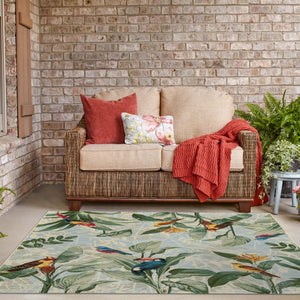 Multicolor 7' 10 x 7' 10 Outdoor Botanical Square Area Rug Weather Resistant for Patio, Deck, Terrace, Balcony, Porch Polypropylene Garden Floral Tropical Carpet for Sale at Rug Engine