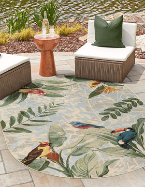 Multicolor 4' 1 x 6' 1 Outdoor Botanical Oval Area Rug Weather Resistant for Patio, Deck, Terrace, Balcony, Porch Polypropylene Garden Floral Tropical Carpet for Sale at Rug Engine