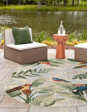 Multicolor 4' 1 x 6' 1 Outdoor Botanical Oval Area Rug Weather Resistant for Patio, Deck, Terrace, Balcony, Porch Polypropylene Garden Floral Tropical Carpet for Sale at Rug Engine