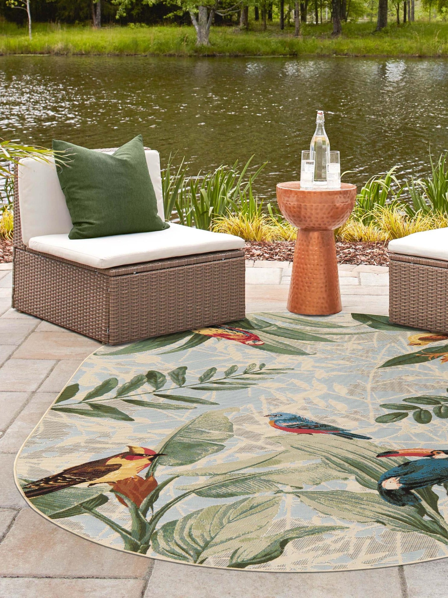 Multicolor 5' 3 x 8' Outdoor Botanical Oval Area Rug Weather Resistant for Patio, Deck, Terrace, Balcony, Porch Polypropylene Garden Floral Tropical Carpet for Sale at Rug Engine