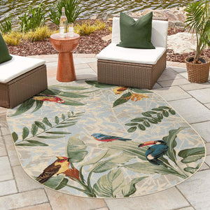Multicolor 7' 10 x 10' Outdoor Botanical Oval Area Rug Weather Resistant for Patio, Deck, Terrace, Balcony, Porch Polypropylene Garden Floral Tropical Carpet for Sale at Rug Engine