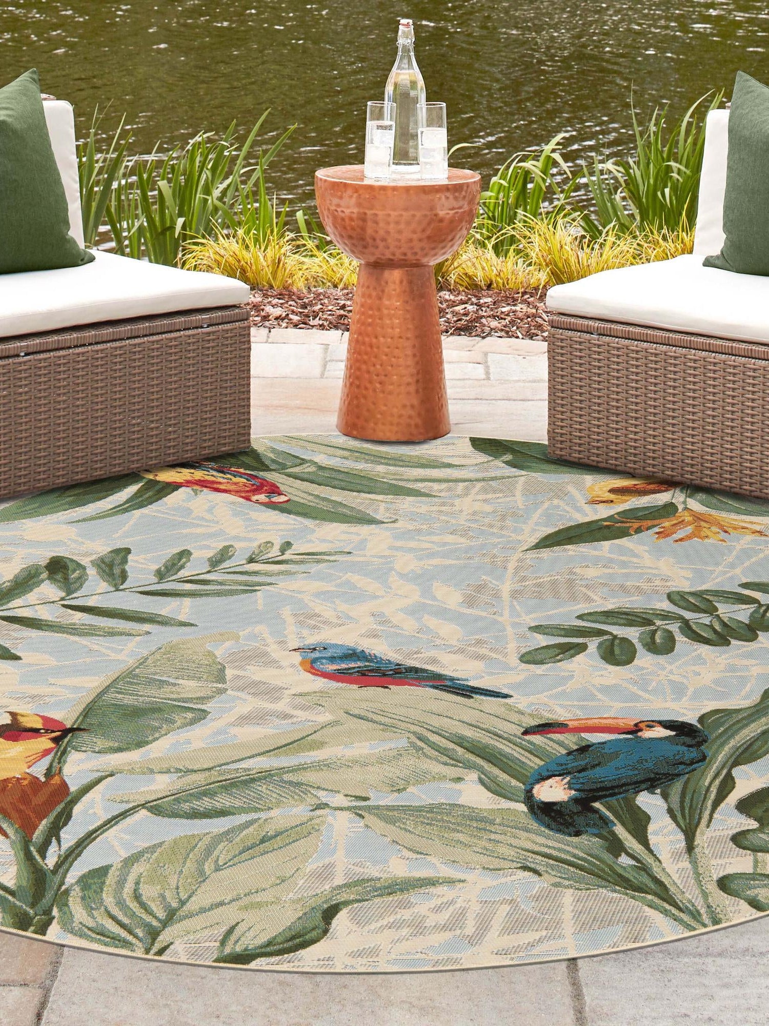 Multicolor 2' 2 x 3' 1 Outdoor Botanical Oval Area Rug Weather Resistant for Patio, Deck, Terrace, Balcony, Porch Polypropylene Garden Floral Tropical Carpet for Sale at Rug Engine
