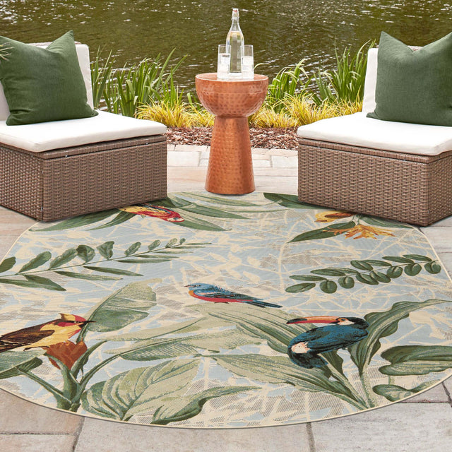 Multicolor 2' 2 x 3' 1 Outdoor Botanical Oval Area Rug Weather Resistant for Patio, Deck, Terrace, Balcony, Porch Polypropylene Garden Floral Tropical Carpet for Sale at Rug Engine