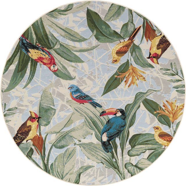 Multicolor 6' 1 x 6' 1 Outdoor Botanical Round Area Rug Weather Resistant for Patio, Deck, Terrace, Balcony, Porch Polypropylene Garden Floral Tropical Carpet for Sale at Rug Engine