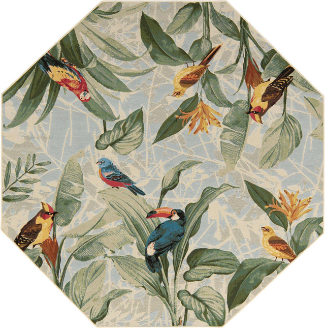 Multicolor 7' 1 x 7' 1 Outdoor Botanical Octagon Area Rug Weather Resistant for Patio, Deck, Terrace, Balcony, Porch Polypropylene Garden Floral Tropical Carpet for Sale at Rug Engine