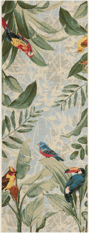 Multicolor 2' 7 x 7' 1 Outdoor Botanical Runner Area Rug Weather Resistant for Patio, Deck, Terrace, Balcony, Porch