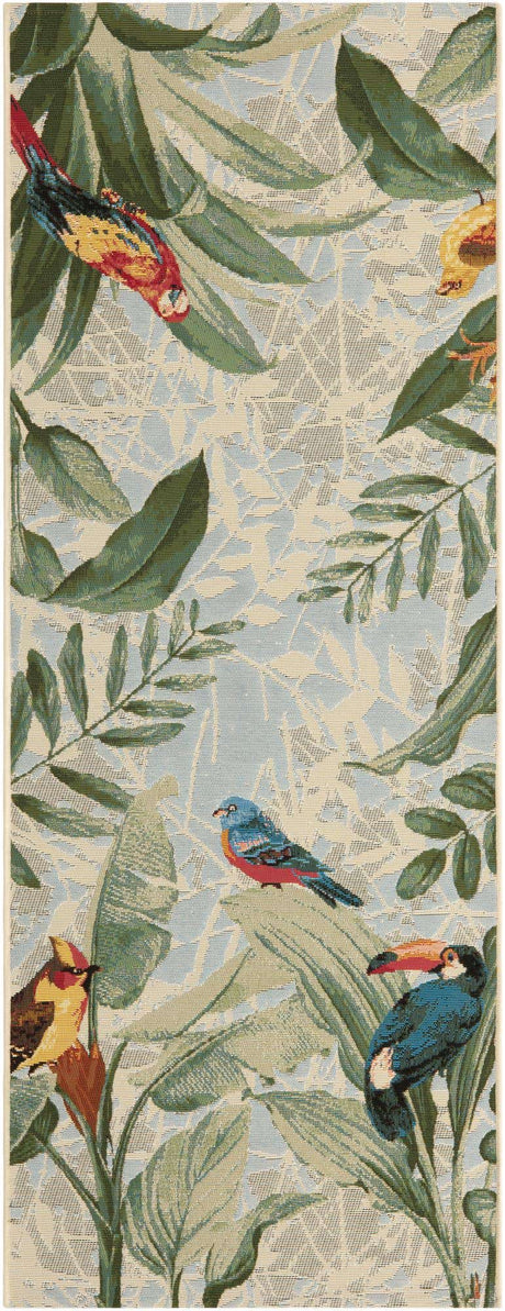 Multicolor 2' 7 x 7' 1 Outdoor Botanical Runner Area Rug Weather Resistant for Patio, Deck, Terrace, Balcony, Porch