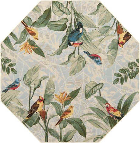 Multicolor 7' 10 x 7' 10 Outdoor Botanical Octagon Area Rug Weather Resistant for Patio, Deck, Terrace, Balcony, Porch Polypropylene Garden Floral Tropical Carpet for Sale at Rug Engine