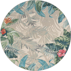 Multicolor 10' x 10' Outdoor Botanical Round Area Rug Weather Resistant for Patio, Deck, Terrace, Balcony, Porch Polypropylene Garden Floral Tropical Carpet for Sale at Rug Engine