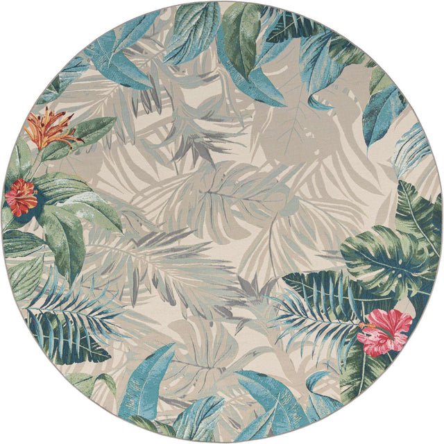 Multicolor 10' x 10' Outdoor Botanical Round Area Rug Weather Resistant for Patio, Deck, Terrace, Balcony, Porch Polypropylene Garden Floral Tropical Carpet for Sale at Rug Engine