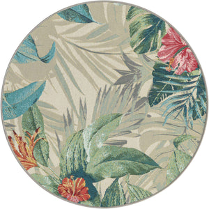 Multicolor 3' 1 x 3' 1 Outdoor Botanical Round Area Rug Weather Resistant for Patio, Deck, Terrace, Balcony, Porch Polypropylene Garden Floral Tropical Carpet for Sale at Rug Engine