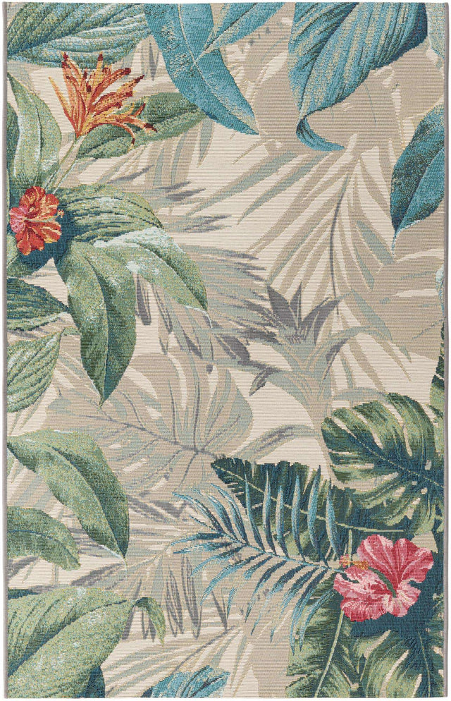 Multicolor 3' 3 x 5' 3 Outdoor Botanical Rectangle Area Rug Weather Resistant for Patio, Deck, Terrace, Balcony, Porch Polypropylene Garden Floral Tropical Carpet for Sale at Rug Engine
