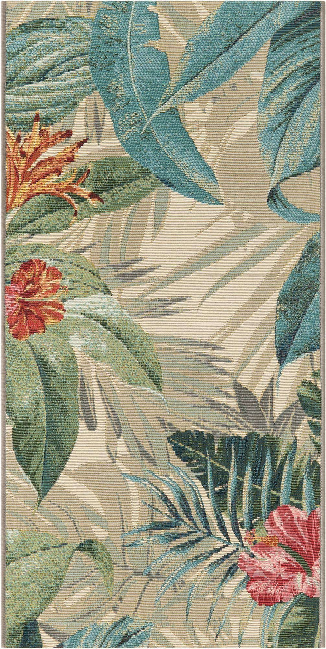Multicolor 2' x 4' 1 Outdoor Botanical Runner Area Rug Weather Resistant for Patio, Deck, Terrace, Balcony, Porch Polypropylene Garden Floral Tropical Carpet for Sale at Rug Engine