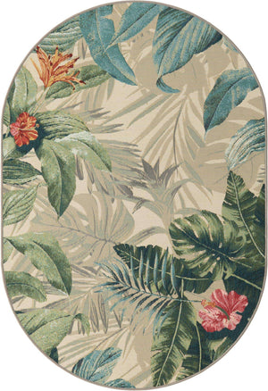 Multicolor 4' 1 x 6' 1 Outdoor Botanical Oval Area Rug Weather Resistant for Patio, Deck, Terrace, Balcony, Porch Polypropylene Garden Floral Tropical Carpet for Sale at Rug Engine