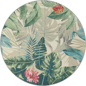 Multicolor 5' 1 x 5' 1 Outdoor Botanical Round Area Rug Weather Resistant for Patio, Deck, Terrace, Balcony, Porch Polypropylene Garden Floral Tropical Carpet for Sale at Rug Engine