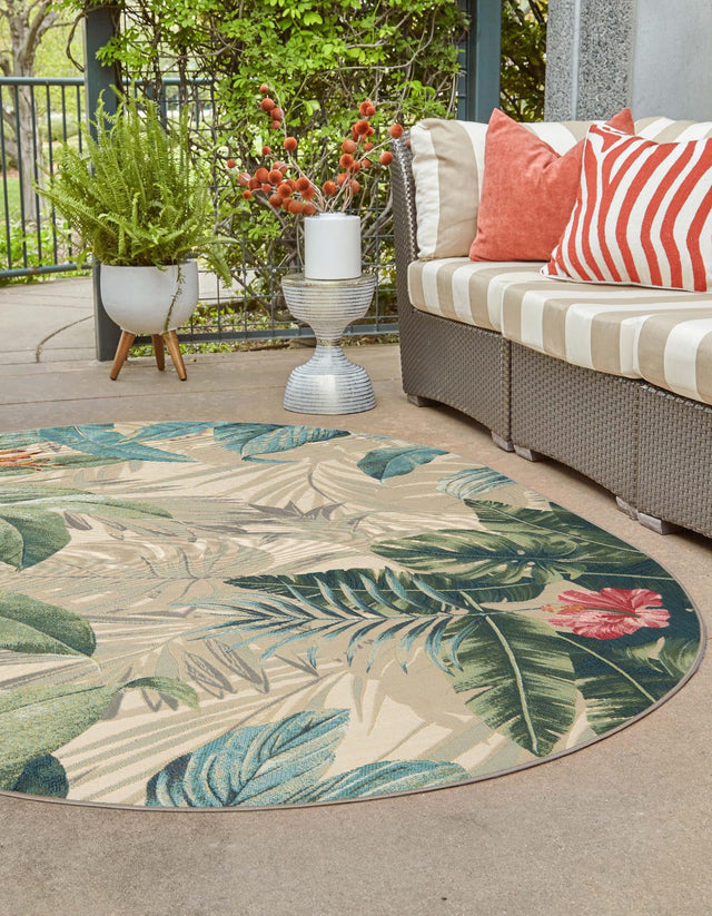 Multicolor 5' 3 x 8' Outdoor Botanical Oval Area Rug Weather Resistant for Patio, Deck, Terrace, Balcony, Porch