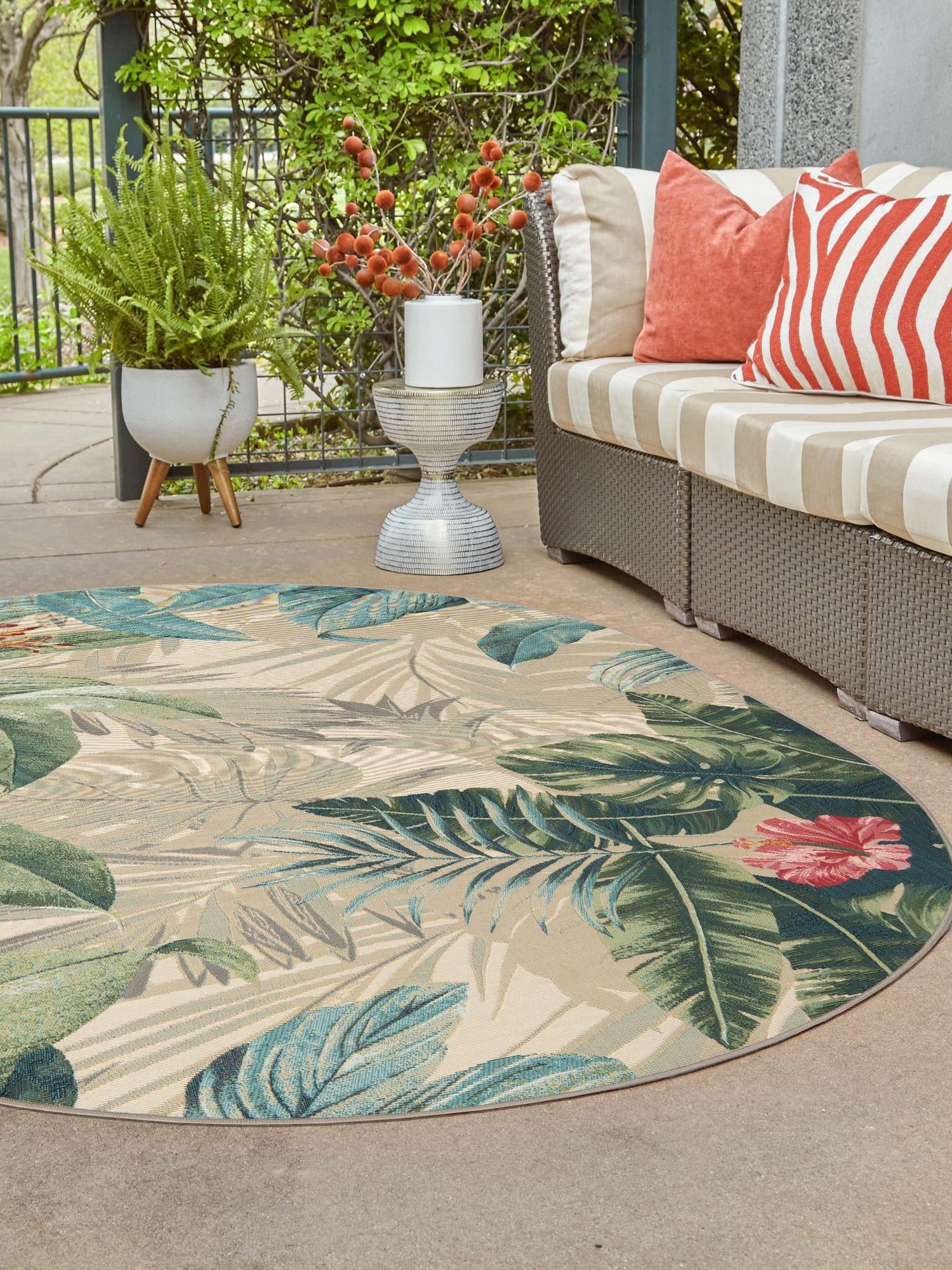 Multicolor 2' 2 x 3' 1 Outdoor Botanical Oval Area Rug Weather Resistant for Patio, Deck, Terrace, Balcony, Porch Polypropylene Garden Floral Tropical Carpet for Sale at Rug Engine