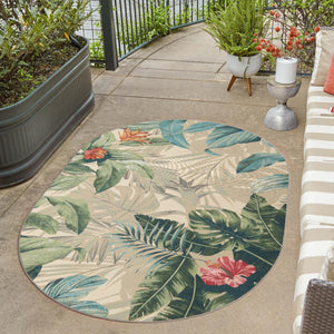 Multicolor 5' 3 x 8' Outdoor Botanical Oval Area Rug Weather Resistant for Patio, Deck, Terrace, Balcony, Porch