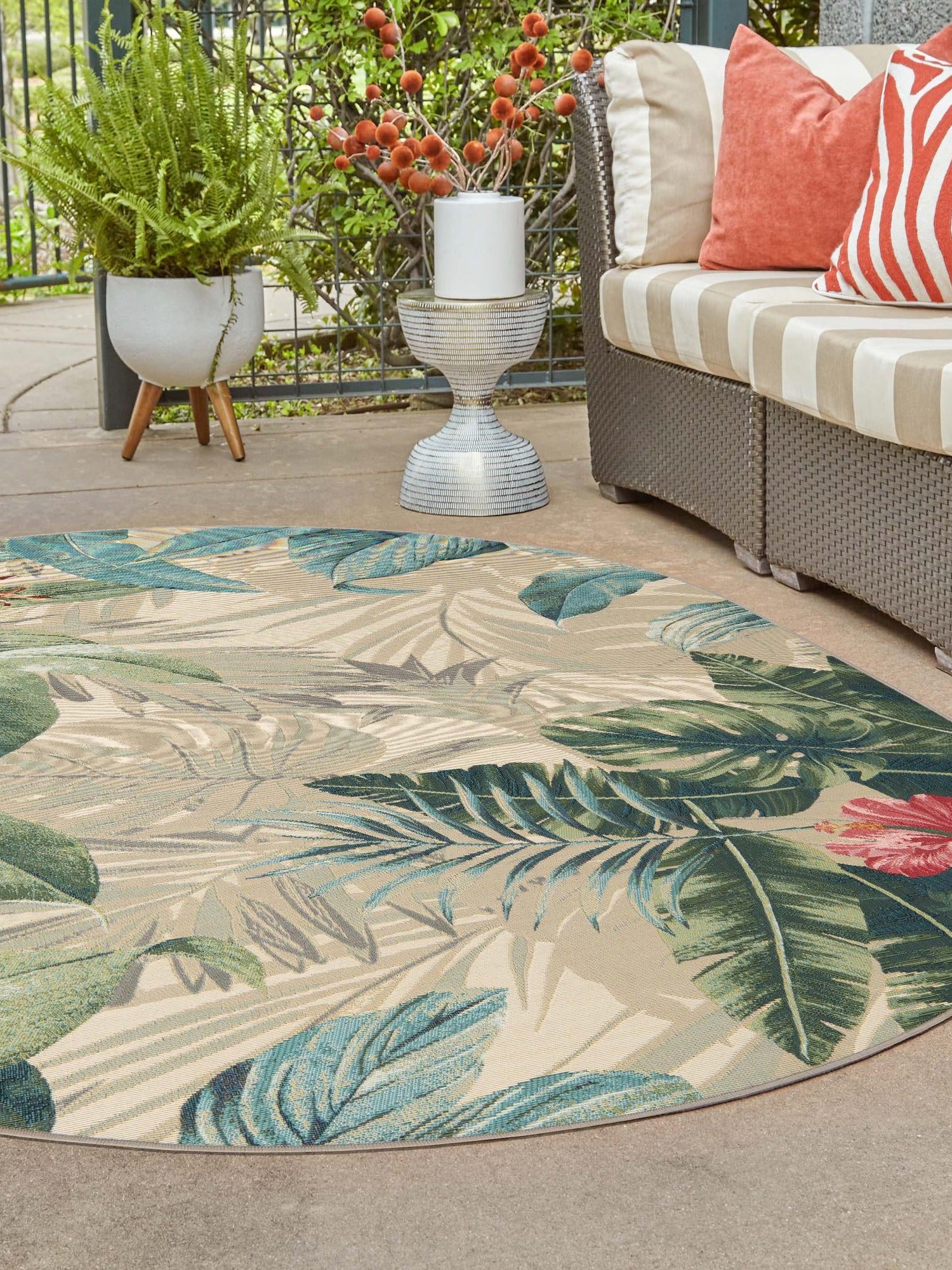Multicolor 2' 2 x 3' 1 Outdoor Botanical Oval Area Rug Weather Resistant for Patio, Deck, Terrace, Balcony, Porch Polypropylene Garden Floral Tropical Carpet for Sale at Rug Engine