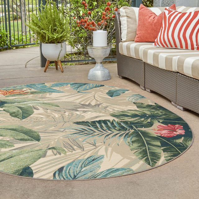 Multicolor 2' 2 x 3' 1 Outdoor Botanical Oval Area Rug Weather Resistant for Patio, Deck, Terrace, Balcony, Porch Polypropylene Garden Floral Tropical Carpet for Sale at Rug Engine