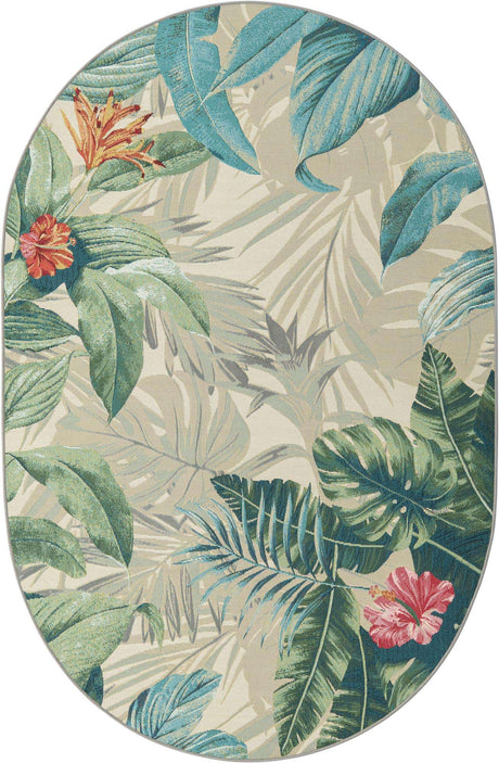 Multicolor 5' 3 x 8' Outdoor Botanical Oval Area Rug Weather Resistant for Patio, Deck, Terrace, Balcony, Porch
