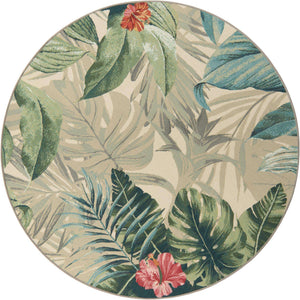 Multicolor 6' 1 x 6' 1 Outdoor Botanical Round Area Rug Weather Resistant for Patio, Deck, Terrace, Balcony, Porch Polypropylene Garden Floral Tropical Carpet for Sale at Rug Engine