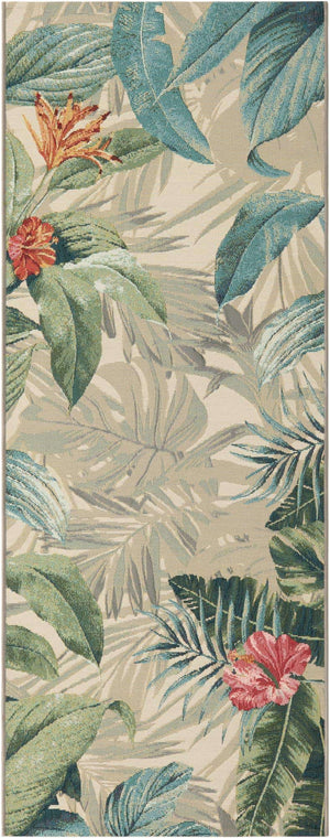 Multicolor 2' 7 x 7' 1 Outdoor Botanical Runner Area Rug Weather Resistant for Patio, Deck, Terrace, Balcony, Porch Polypropylene Garden Floral Tropical Carpet for Sale at Rug Engine