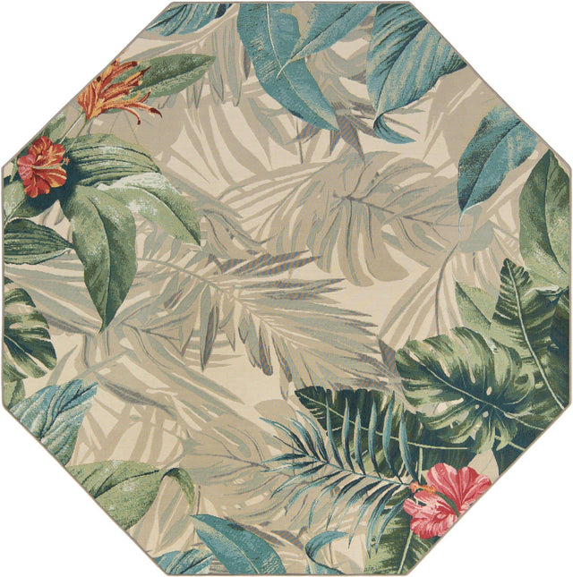 Multicolor 7' 10 x 7' 10 Outdoor Botanical Octagon Area Rug Weather Resistant for Patio, Deck, Terrace, Balcony, Porch Polypropylene Garden Floral Tropical Carpet for Sale at Rug Engine