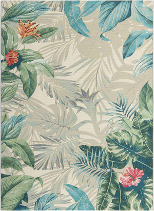 Multicolor 7' 10 x 11' Outdoor Botanical Rectangle Area Rug Weather Resistant for Patio, Deck, Terrace, Balcony, Porch Polypropylene Garden Floral Tropical Carpet for Sale at Rug Engine