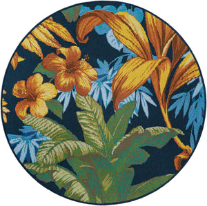 Multicolor 3' 1 x 3' 1 Outdoor Botanical Round Area Rug Weather Resistant for Patio, Deck, Terrace, Balcony, Porch Polypropylene Garden Floral Tropical Carpet for Sale at Rug Engine