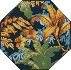 Multicolor 4' 1 x 4' 1 Outdoor Botanical Octagon Area Rug Weather Resistant for Patio, Deck, Terrace, Balcony, Porch