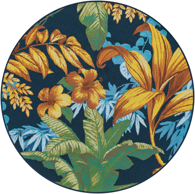 Multicolor 4' 1 x 4' 1 Outdoor Botanical Round Area Rug Weather Resistant for Patio, Deck, Terrace, Balcony, Porch Polypropylene Garden Floral Tropical Carpet for Sale at Rug Engine