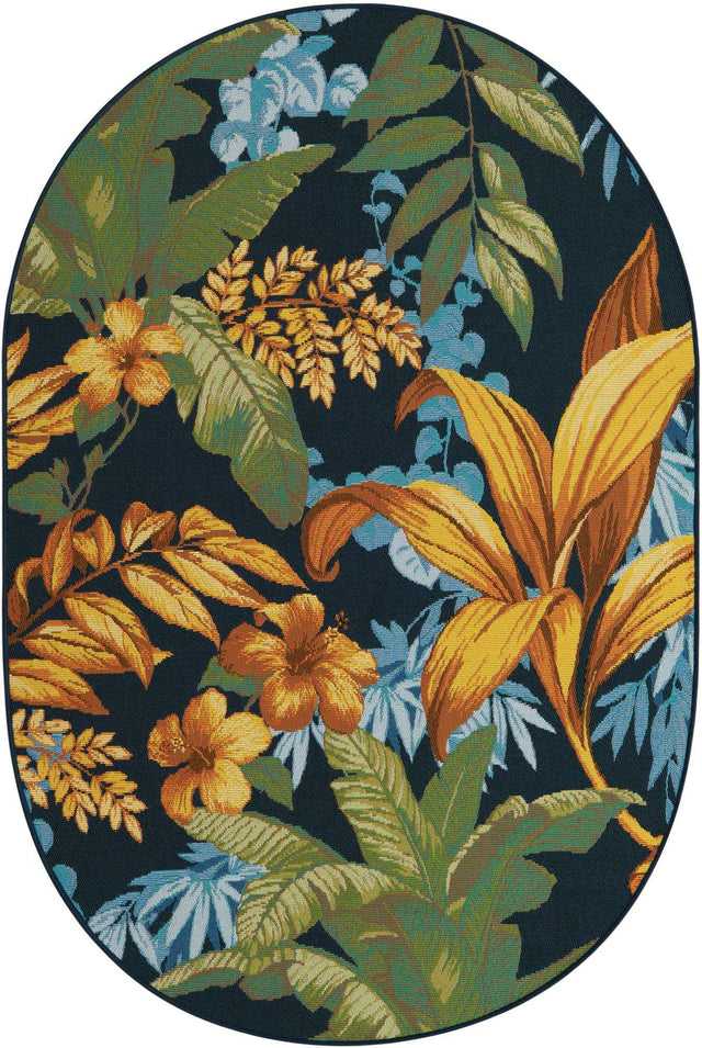 Multicolor 4' 1 x 6' 1 Outdoor Botanical Oval Area Rug Weather Resistant for Patio, Deck, Terrace, Balcony, Porch Polypropylene Garden Floral Tropical Carpet for Sale at Rug Engine