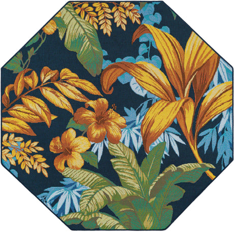 Multicolor 5' 3 x 5' 3 Outdoor Botanical Octagon Area Rug Weather Resistant for Patio, Deck, Terrace, Balcony, Porch Polypropylene Garden Floral Tropical Carpet for Sale at Rug Engine