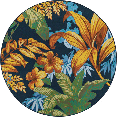 Multicolor 5' 1 x 5' 1 Outdoor Botanical Round Area Rug Weather Resistant for Patio, Deck, Terrace, Balcony, Porch