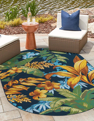 Multicolor 2' 2 x 3' 1 Outdoor Botanical Oval Area Rug Weather Resistant for Patio, Deck, Terrace, Balcony, Porch Polypropylene Garden Floral Tropical Carpet for Sale at Rug Engine