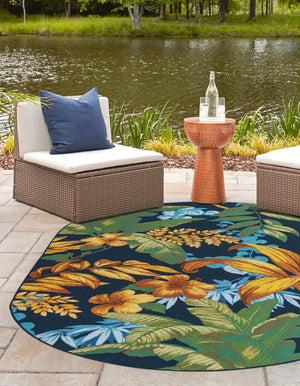 Multicolor 7' 10 x 10' Outdoor Botanical Oval Area Rug Weather Resistant for Patio, Deck, Terrace, Balcony, Porch Polypropylene Garden Floral Tropical Carpet for Sale at Rug Engine