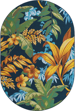 Multicolor 5' 3 x 8' Outdoor Botanical Oval Area Rug Weather Resistant for Patio, Deck, Terrace, Balcony, Porch Polypropylene Garden Floral Tropical Carpet for Sale at Rug Engine