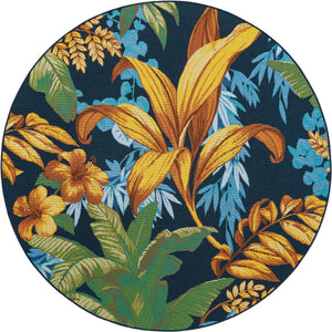 Multicolor 6' 1 x 6' 1 Outdoor Botanical Round Area Rug Weather Resistant for Patio, Deck, Terrace, Balcony, Porch Polypropylene Garden Floral Tropical Carpet for Sale at Rug Engine