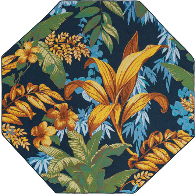 Multicolor 7' 1 x 7' 1 Outdoor Botanical Octagon Area Rug Weather Resistant for Patio, Deck, Terrace, Balcony, Porch Polypropylene Garden Floral Tropical Carpet for Sale at Rug Engine